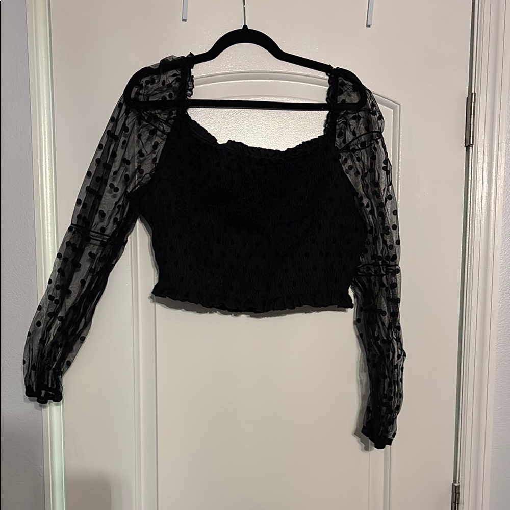 SHEIN Black Sheer Crop Blouse